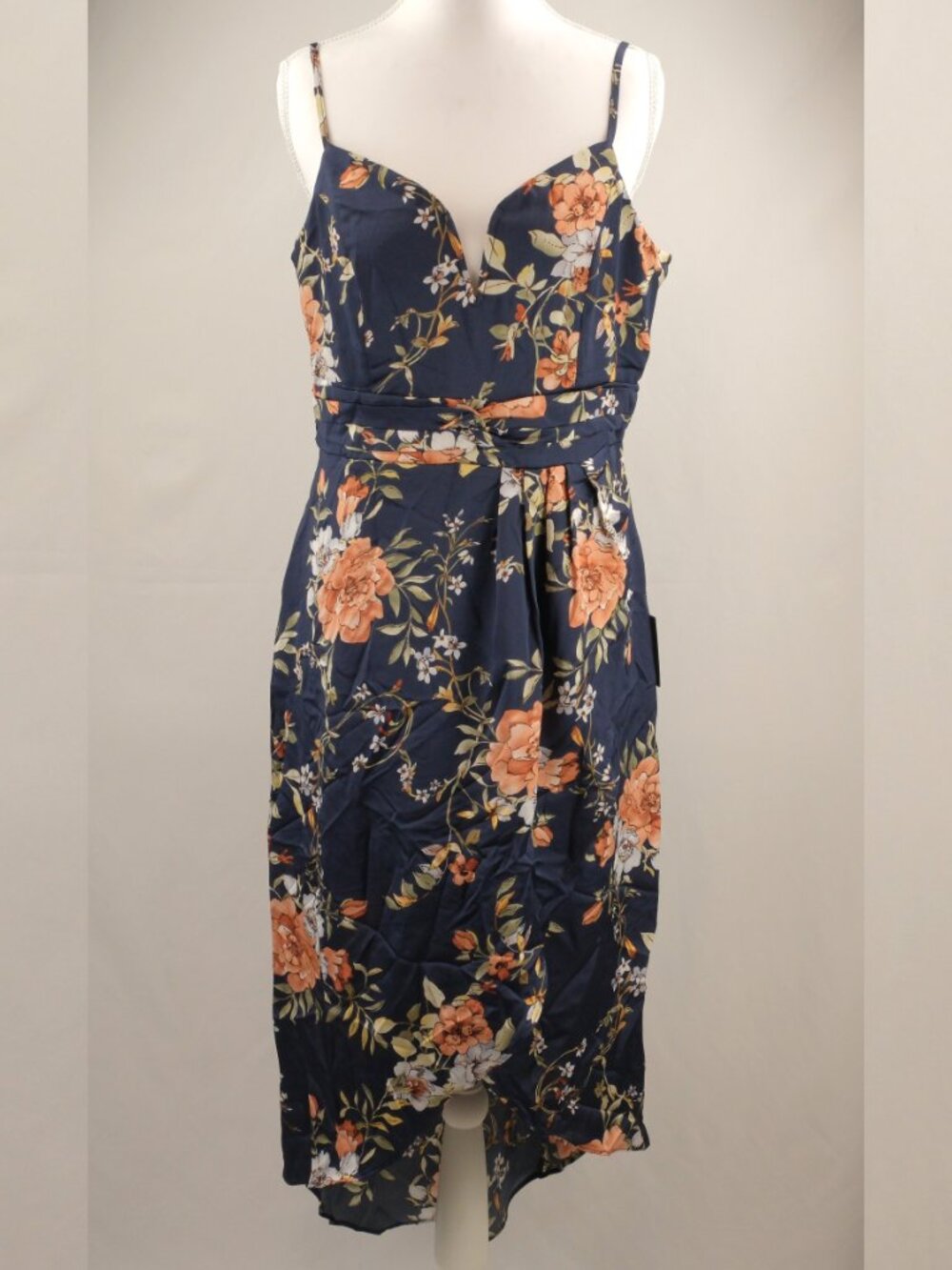 Lulu's My Favorite Day Floral Print Tulip Skirt V-neck Midi Dress, Navy, Large